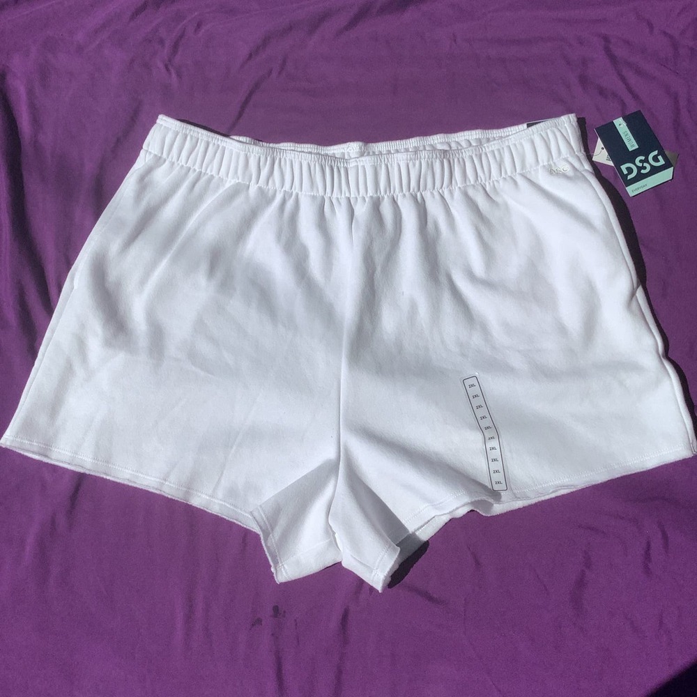 DSG Womens Relaxed Fit Fleece Shorts Size 2XL White Mid Rise 3" Inseam